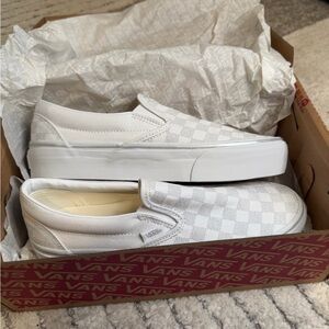 Vans White Checkerboard Platform Slip-On Sneakers Never Worn